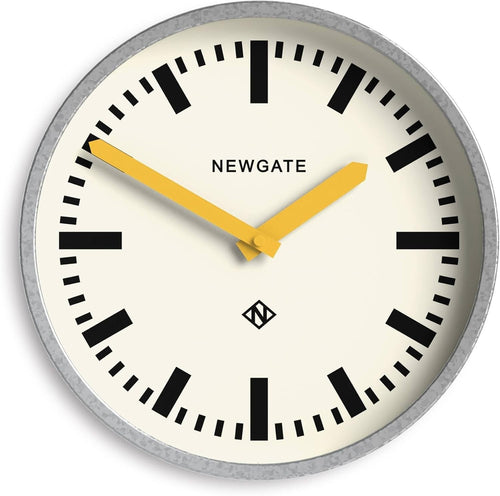 30cm Retro Silent Wall Clock Yellow Hands Galvanised Metal Industrial