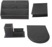 4-Piece PU Leather Desk Organizer Set with Mousepad & Pen Holder