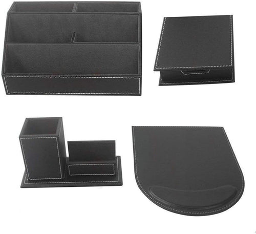 4-Piece PU Leather Desk Organizer Set with Mousepad & Pen Holder