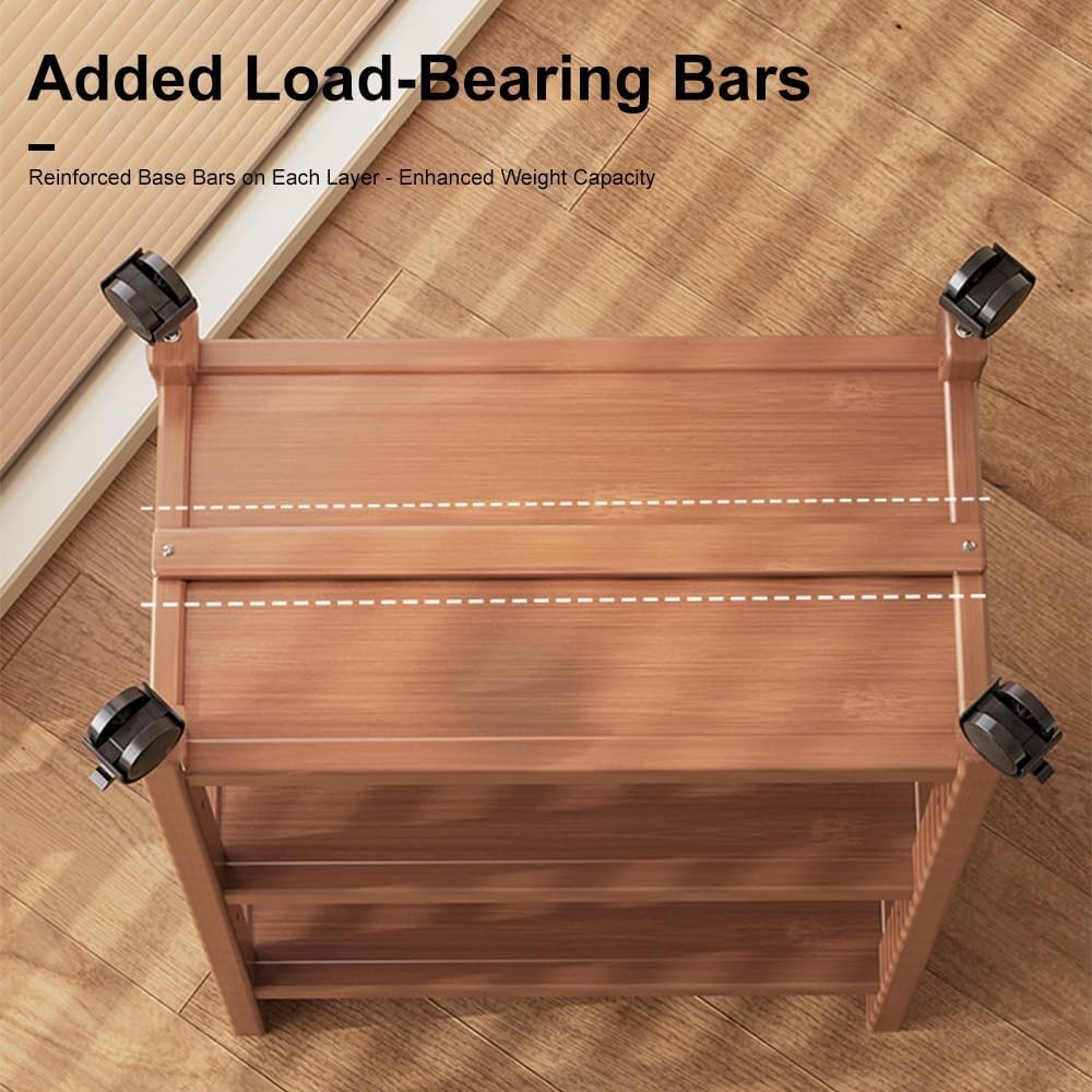 3 Tier Bamboo Storage Trolley on Wheels Rolling Utility Cart Organiser