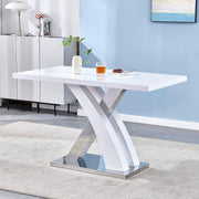 High Gloss White Extendable Kitchen Dining Table with Stainless Steel Base