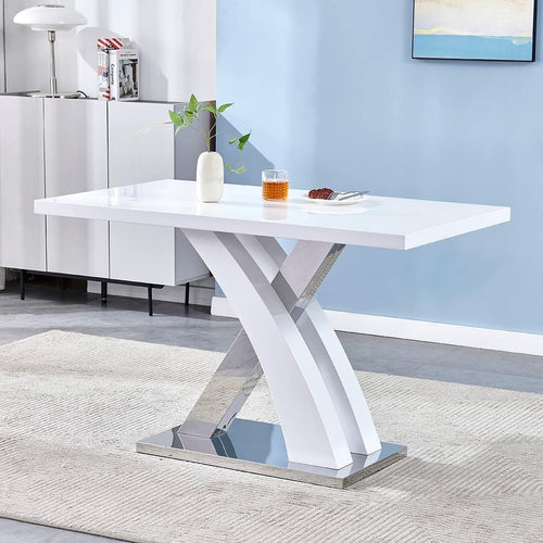High Gloss White Extendable Kitchen Dining Table with Stainless Steel Base