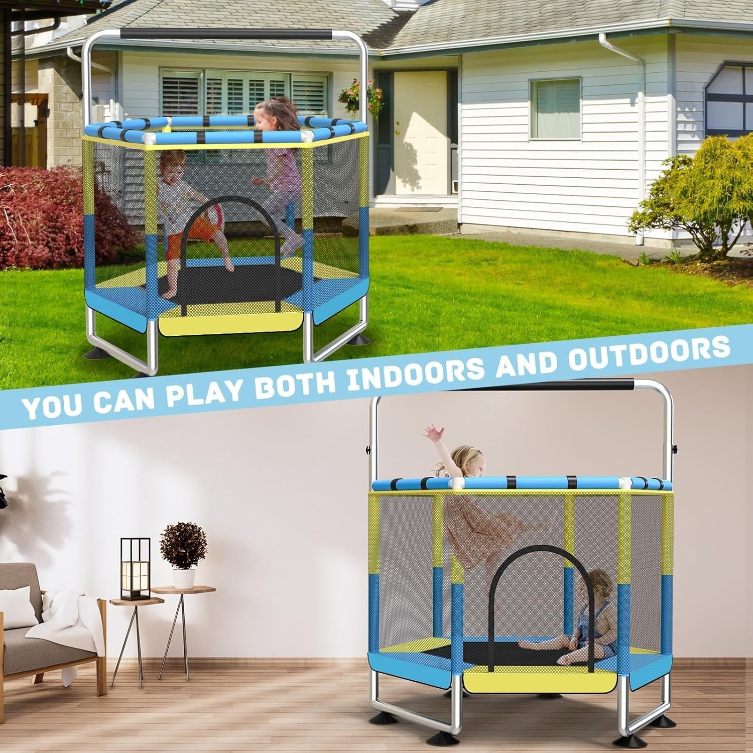 60in Kids Trampoline Safety Enclosure Indoor Outdoor Adjustable Bar