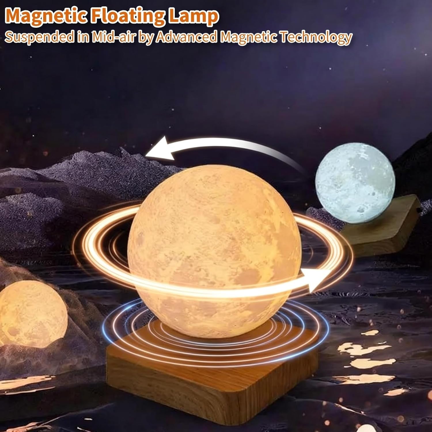 Levitating Moon Lamp 16 Colors, Magnetic Floating 3D LED Night Light Dark Brown