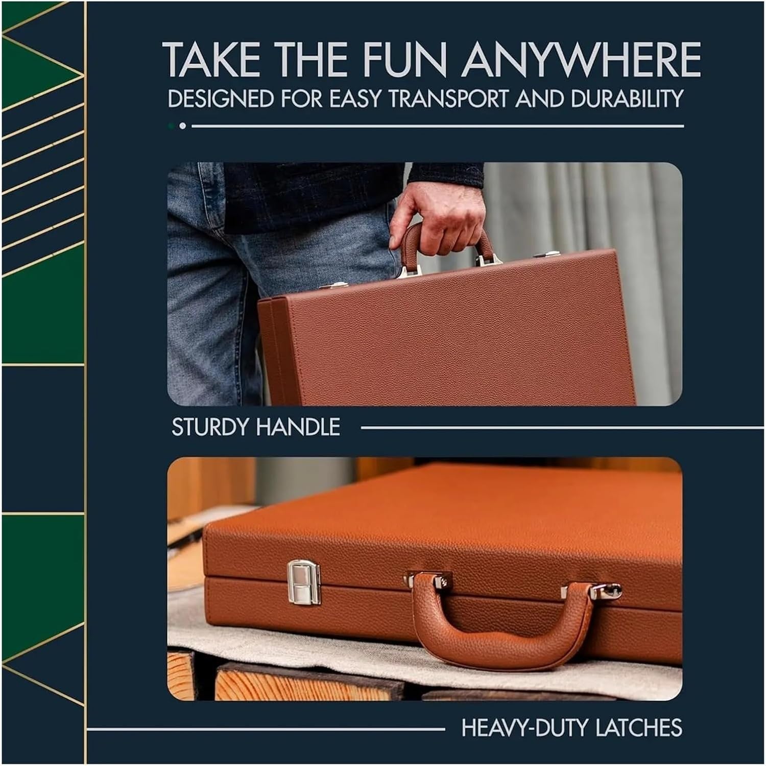 Luxury Leather Backgammon Set 19 Inch Travel Case Dice Checkers Game