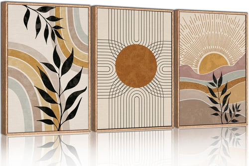 Boho Framed Canvas Wall Art Set of 3 Mid Century Modern Prints Home Decor