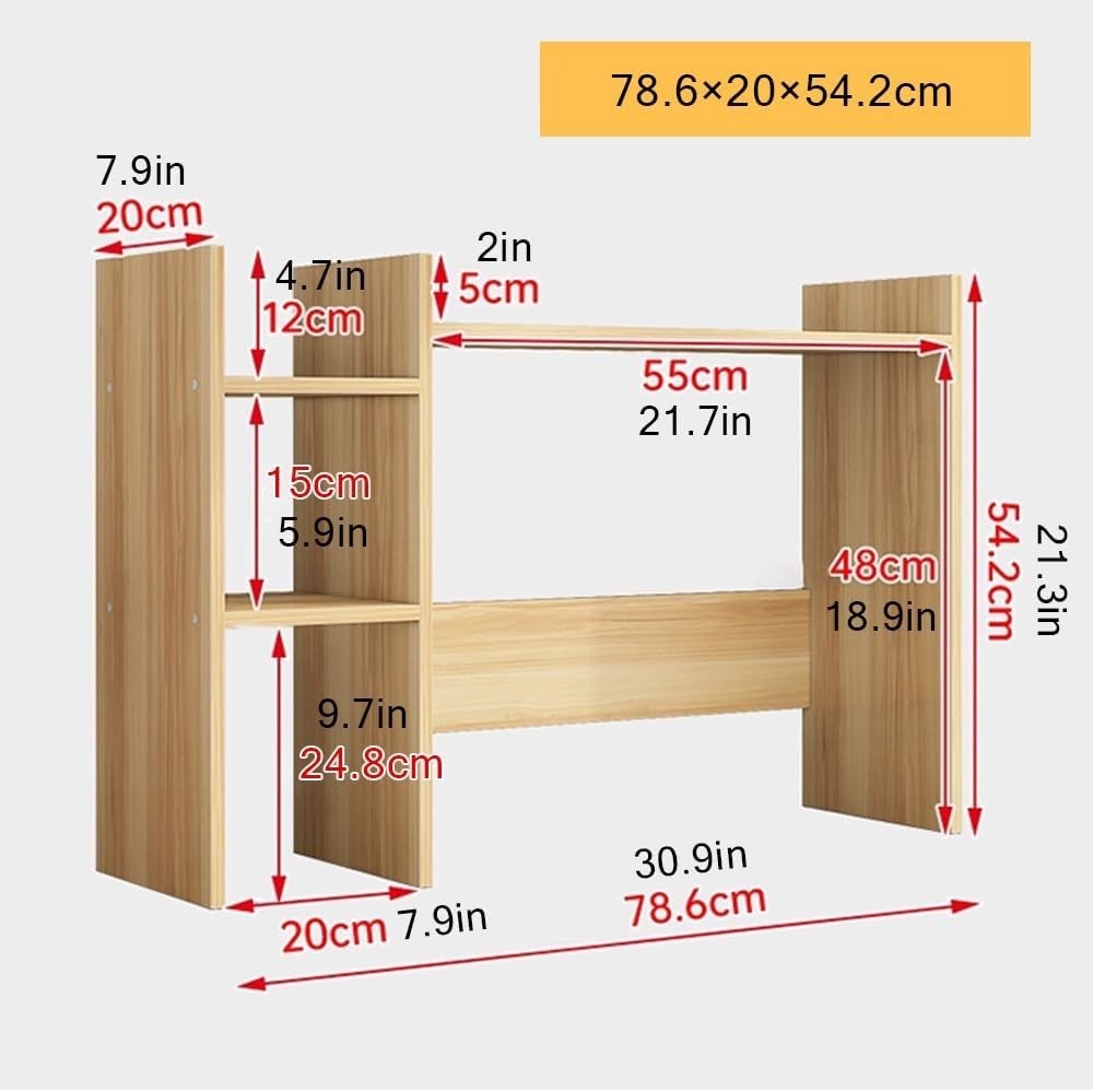 Wood Desk Hutch Organizer Natural 5-Compartment Desktop Bookshelf 88.6×30×58.3cm