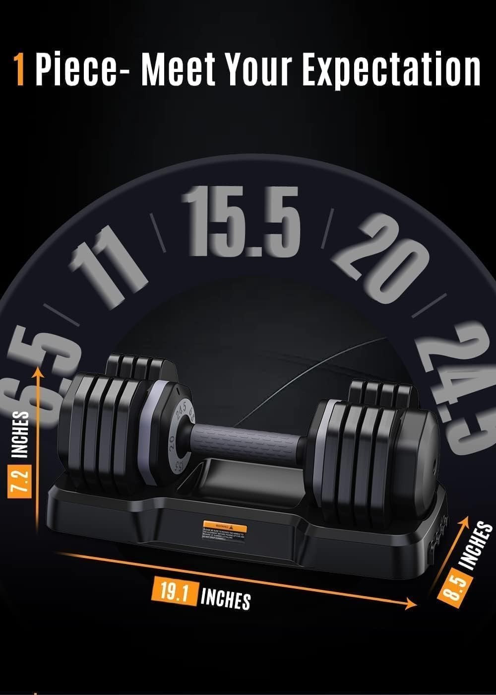Adjustable Dumbbells Pair 6.5kg–24.5kg Quick Change Space Saving Home Gym