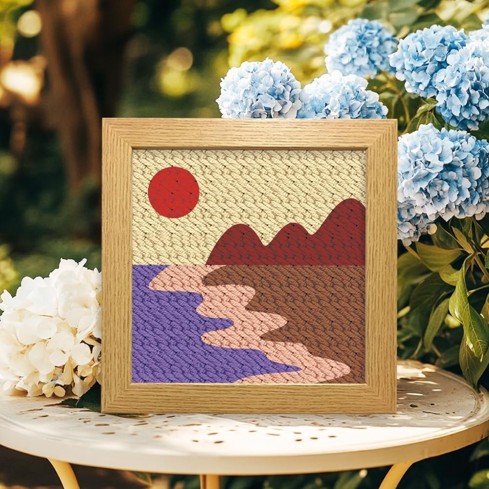 2pcs Boho Landscape Punch Needle Kit DIY Wall Hanging Decor