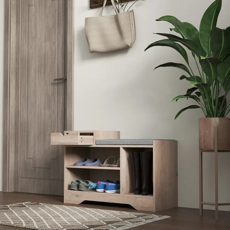 Shoe Storage Bench with Drawer & Cushion – Entryway Seat & Rack Unit
