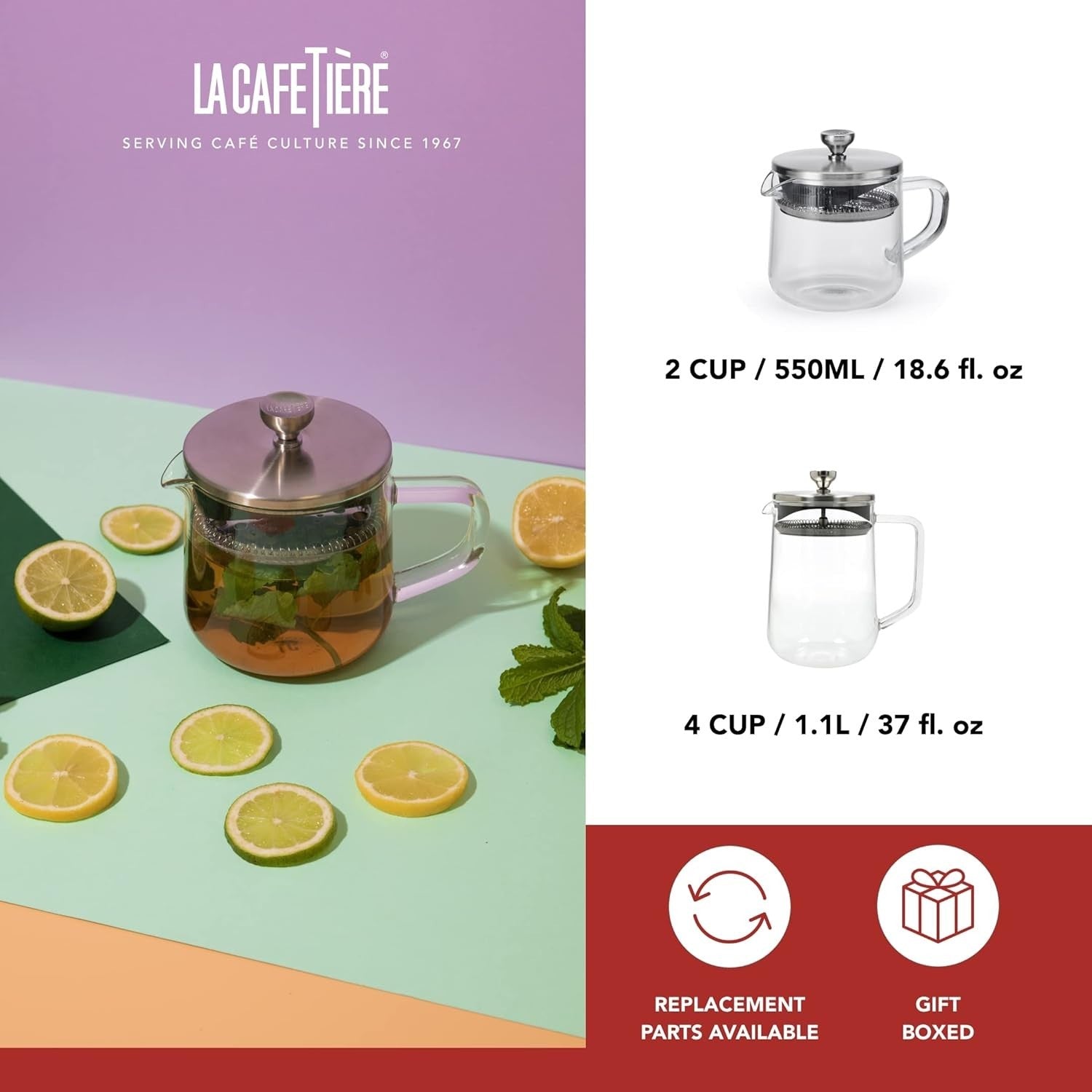 Glass Teapot with Infuser 550ml Loose Leaf Tea Maker Stainless Filter