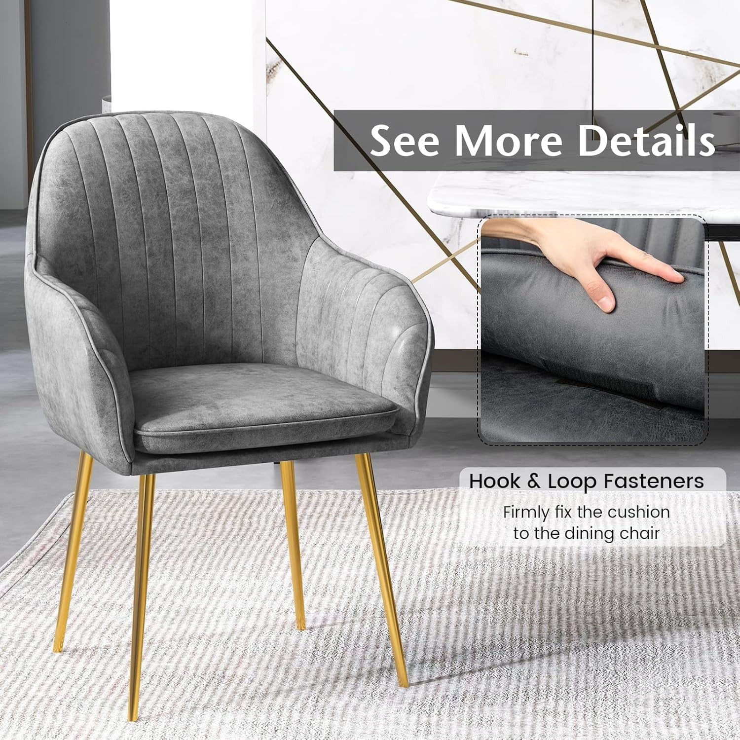 Grey Accent Chairs Set of 2 Padded Lounge Dining Chairs