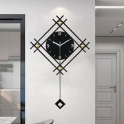 Modern Black Minimalist Pendulum Wall Clock – Silent Large Metal Decor 66×47cm