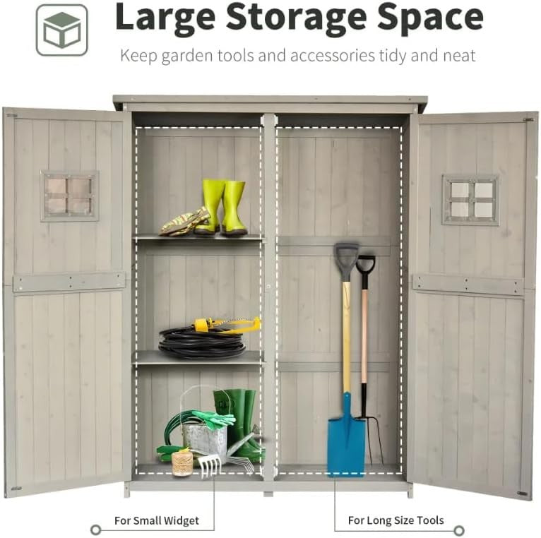127x50x164cm Wooden Garden Shed Grey Storage Box Outdoor Cabinet