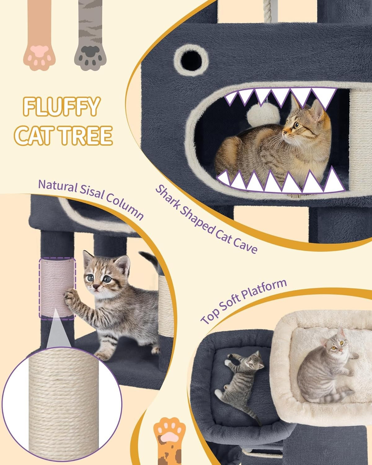 Hzuaneri 180 cm Cat Tree for Indoor Cats, Cat Tower, Multi-Level Cats Condo with