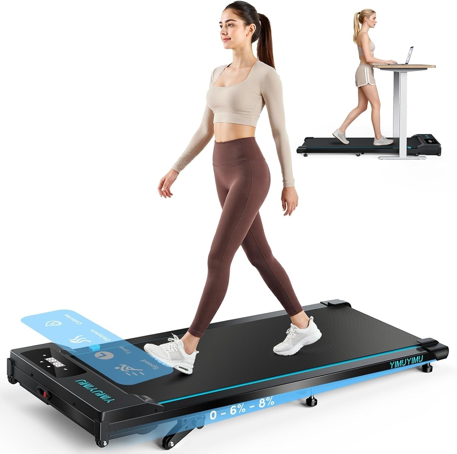 Under Desk Walking Treadmill 8% Incline 10km/h Quiet Home Gym