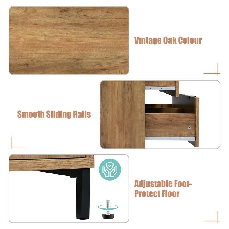 Rustic Oak Sideboard Cabinet with 6 Drawers, Chest Storage Unit 120cm