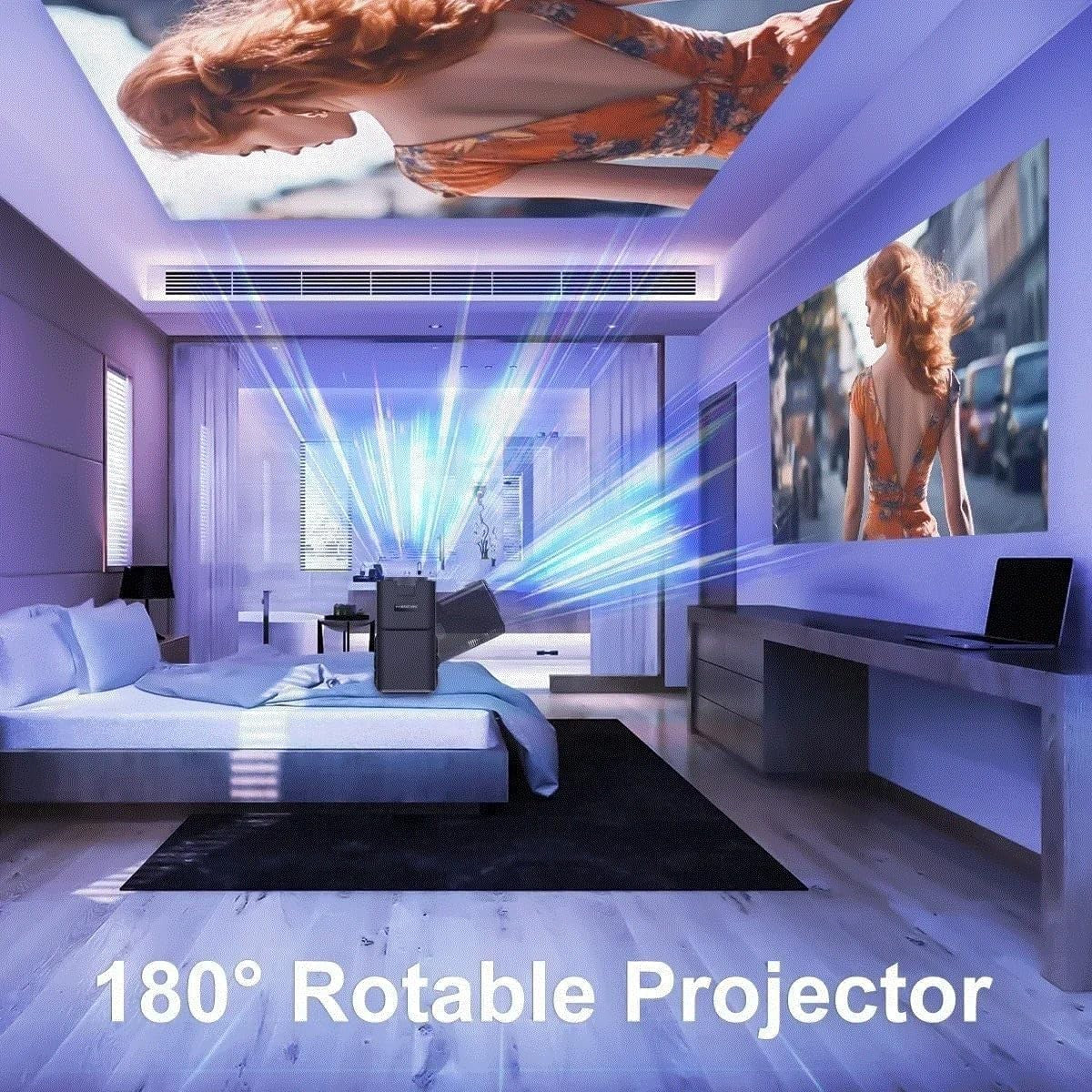 Mini 1080P Smart Projector Android TV WiFi 6 Bluetooth 180° 4K