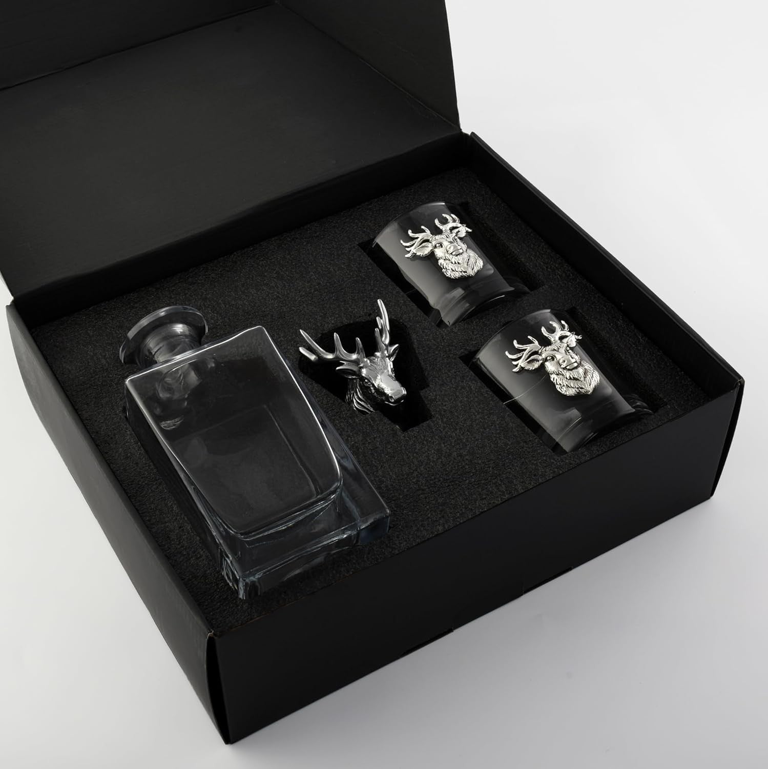 Luxury Elk Decanter Set 750ml with 2 Old Fashioned Glasses | Premium Bar Gift