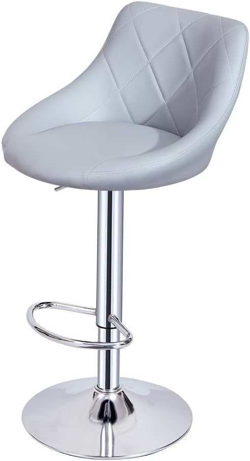 Grey Faux Leather Bar Stool Adjustable Swivel Mid Back Pub Chair