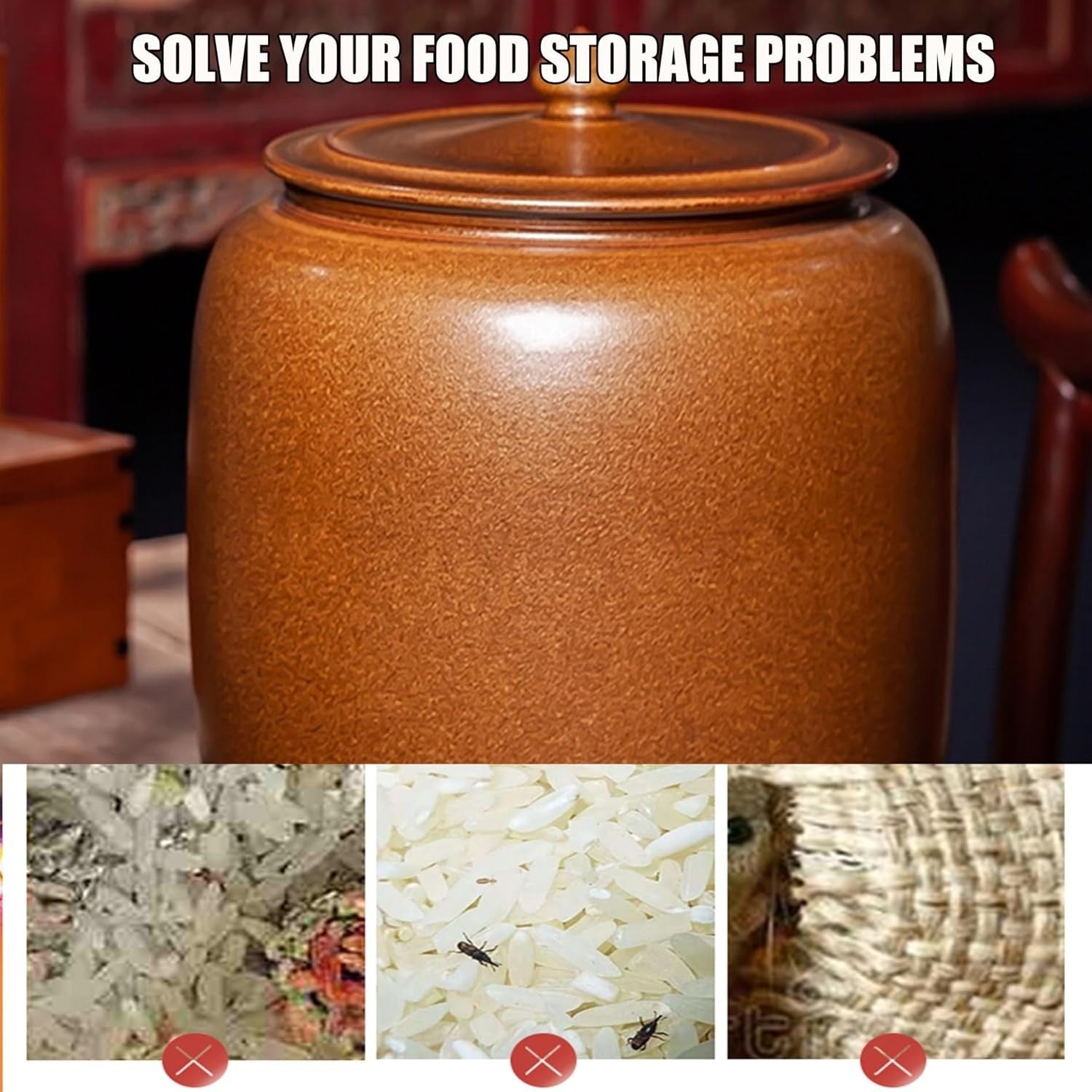 10KG Ceramic Rice Storage Container Airtight Grain Keeper Kitchen Bin