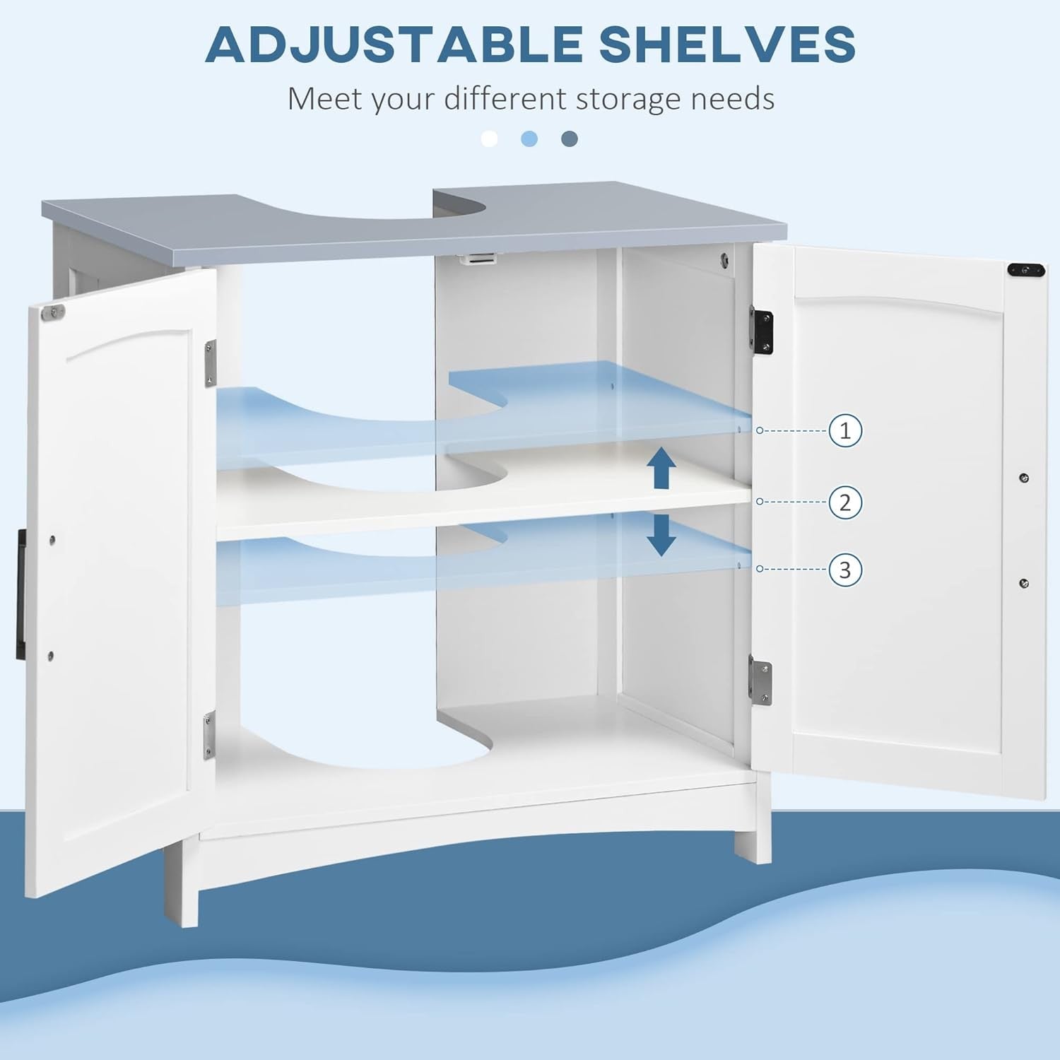 White Under Sink Bathroom Cabinet with Adjustable Shelves & Double Doors