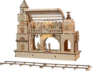 LED Train Station 3D Wooden Puzzle Model Kit DIY Night Light Decor