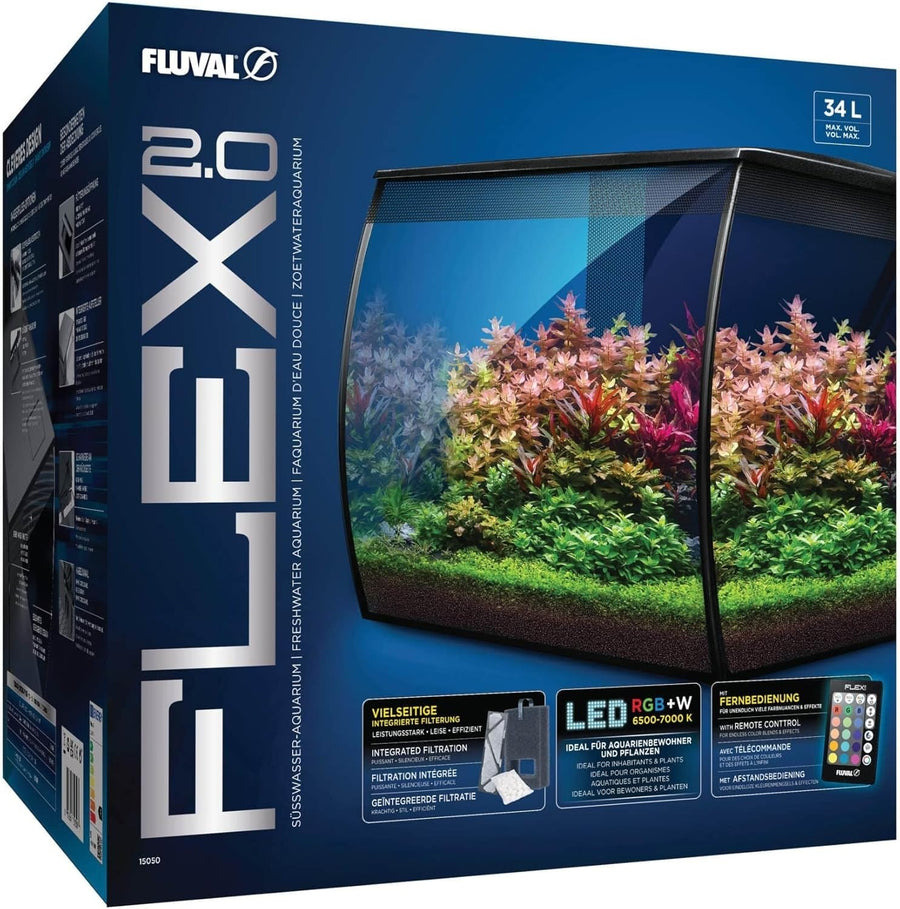34L Modern Glass Fish Tank with LED Light & Filter Aquarium Kit