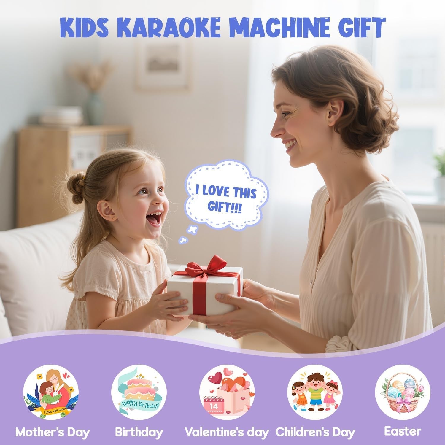 Girls Karaoke Machine 2 Mics Bluetooth LED Party Speaker Purple