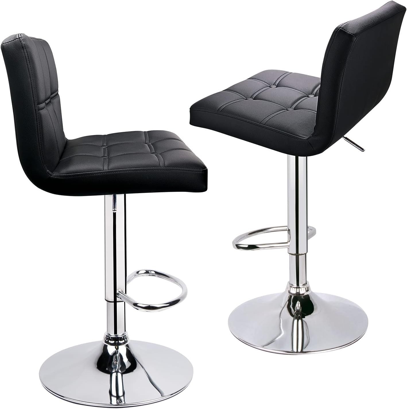 Adjustable Black PU Leather Bar Stools Set of 2 | Swivel Counter Chairs