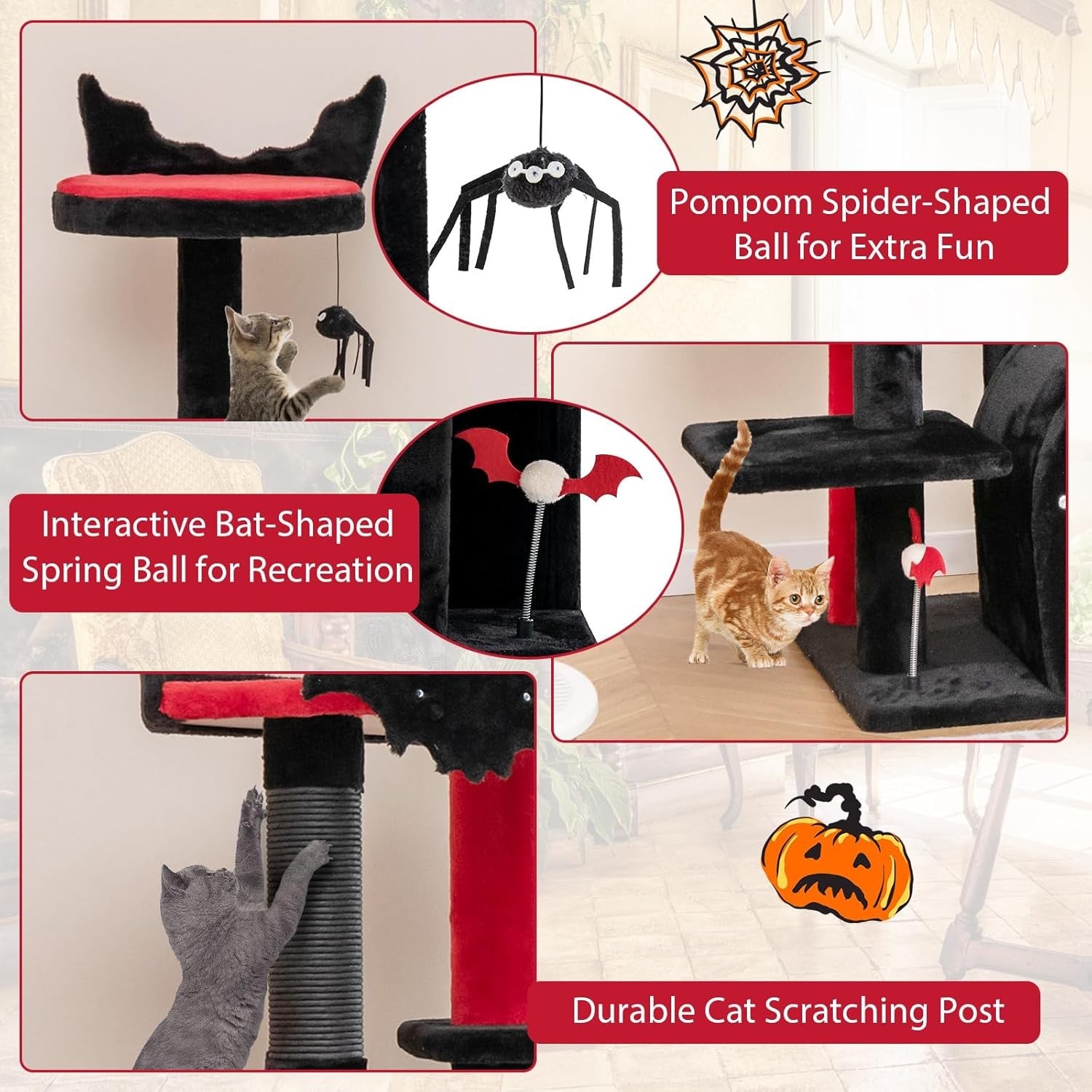 Gothic Cat Tree Tower 134cm Multi Level Scratcher Condo with Toys