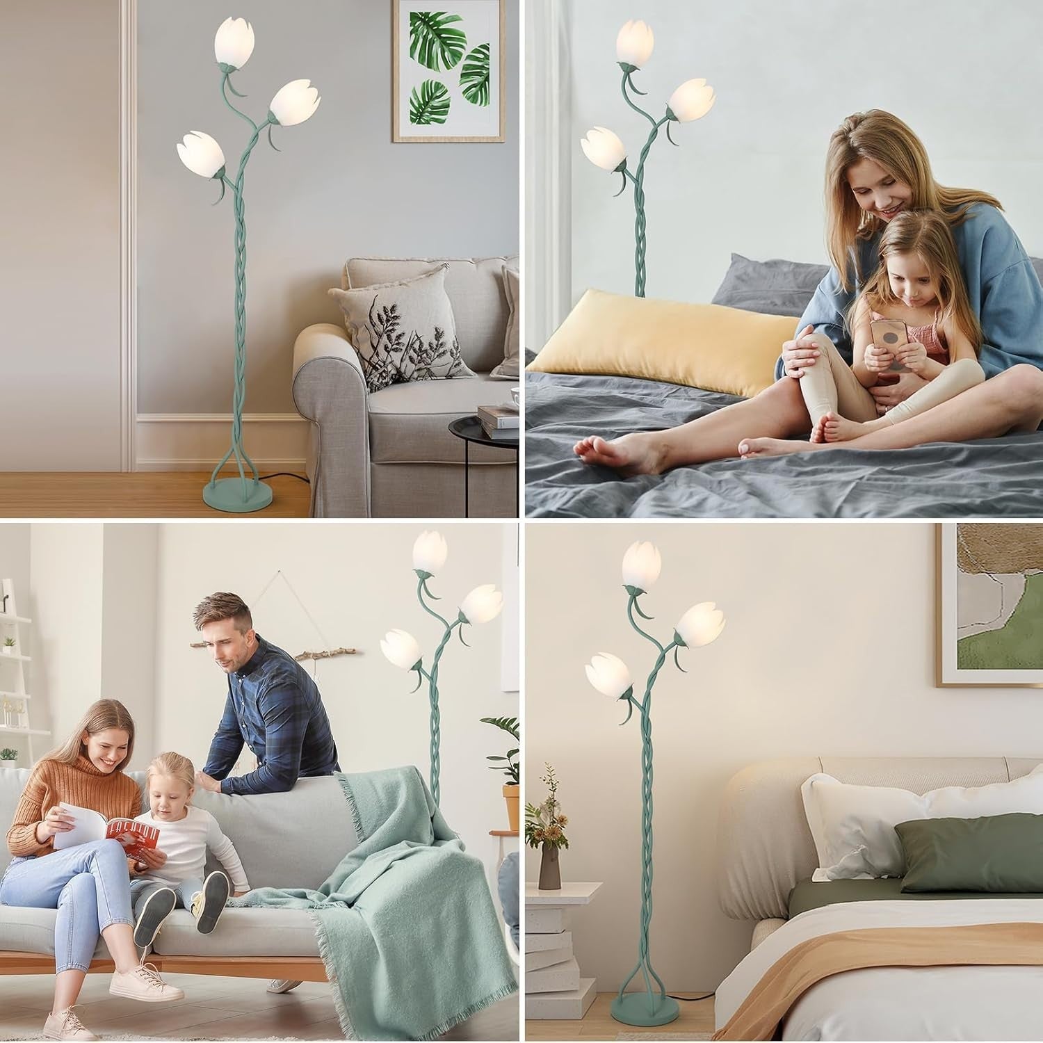 3-Light Floor Lamp Tulip Shades Adjustable LED Standing Lamp for Living Room