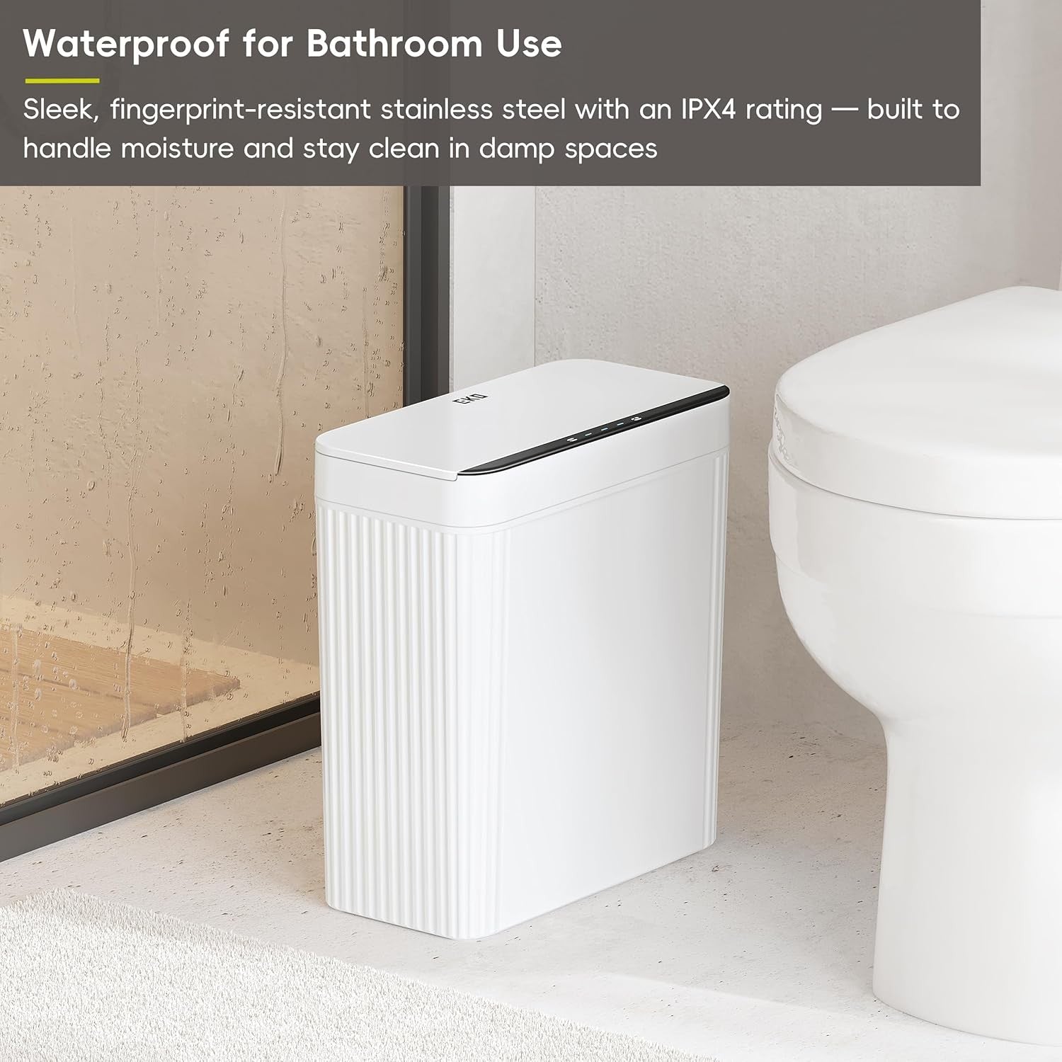 10L Slim Touchless Bathroom Bin Motion Sensor Waterproof White