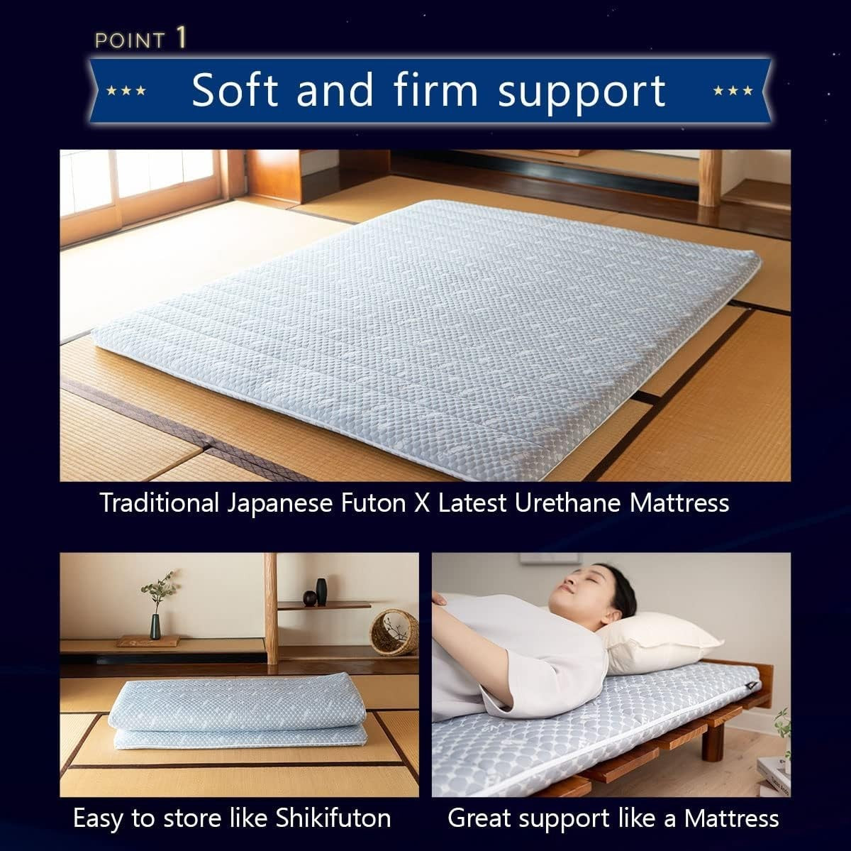Japanese Floor Futon Mattress King | Tatami Foldable Foam Topper Bed