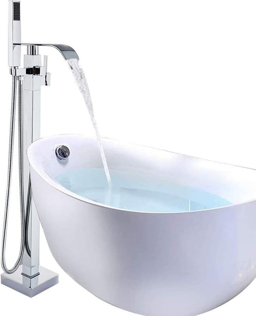 Chrome Freestanding Bath Mixer Tap with Handheld Shower Floor Mounted Brass