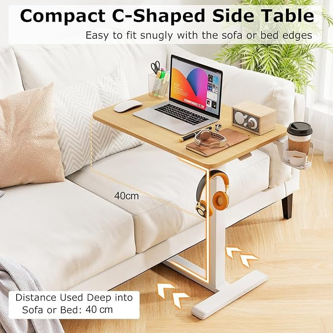 Height Adjustable Standing Desk Mobile Laptop Desk with Wheels Cup Holder