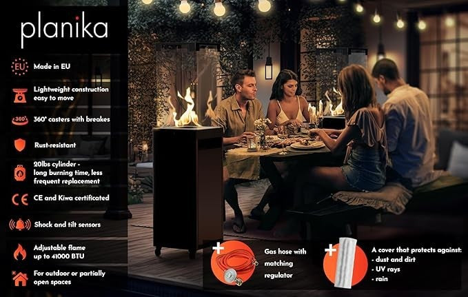 Outdoor Gas Patio Heater 8kW Smokeless Propane Fireplace Freestanding