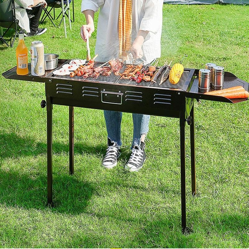 Portable Charcoal BBQ Grill Foldable Outdoor Garden Cooker w/ Utensils Set