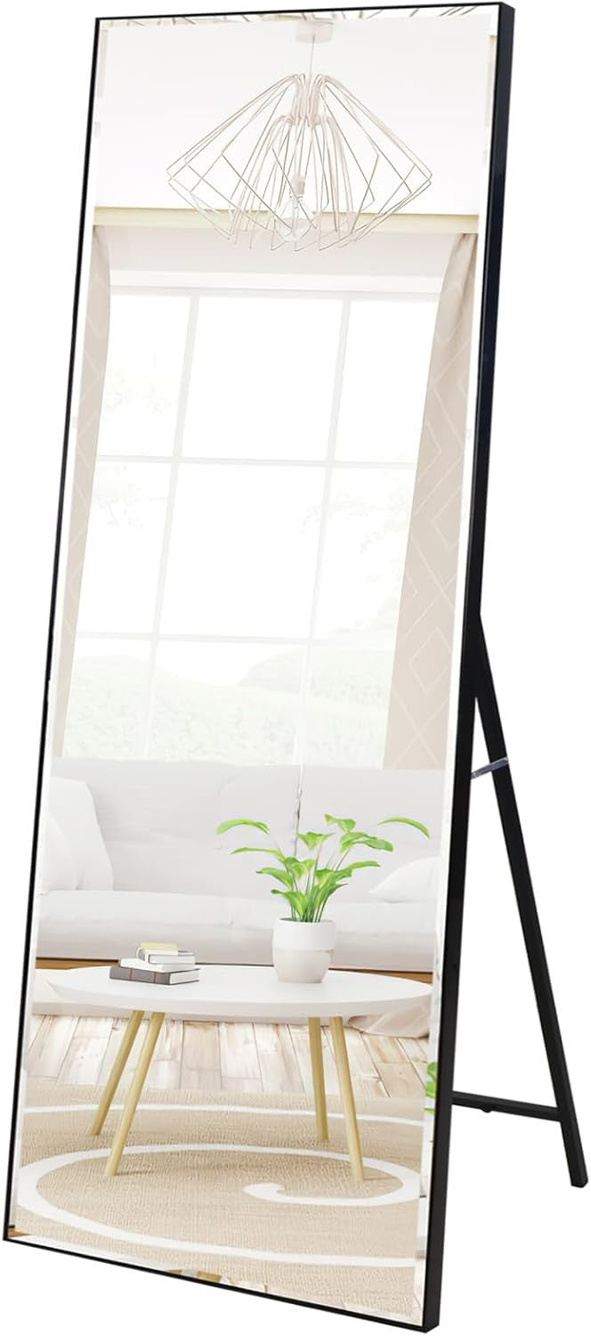 Full Length Mirror 165x51cm Wall & Floor Standing Black Frame Modern