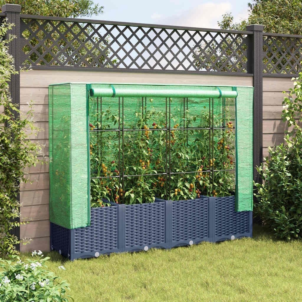 Raised Bed Planter with Greenhouse Cover 160x40x138cm | Rattan Look