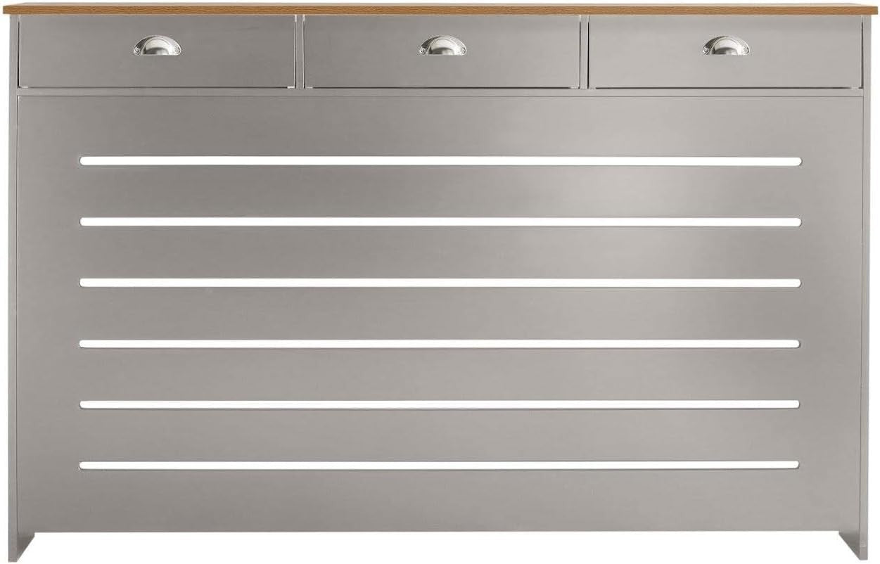 Grey Radiator Cover 150x19x96cm Large MDF Heating Cabinet | 3 Drawer