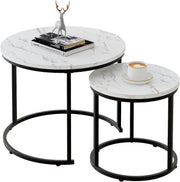 28" Round 2-Tier Coffee Table with Storage Shelves, Metal Frame Rustic Brown