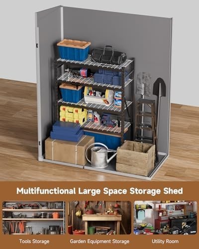 4.5x3.6FT Lockable Plastic Garden Shed with Floor Waterproof Outdoor Storage