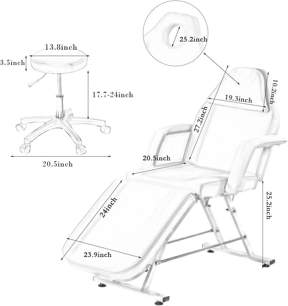 Heavy Duty Folding Massage Table Adjustable Therapy Spa Bed With Headrest