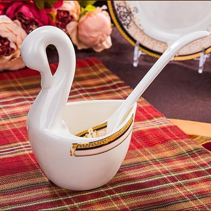60 Piece Luxury Porcelain Dinner Set Plates Bowls Spoons Tray Gold Trim