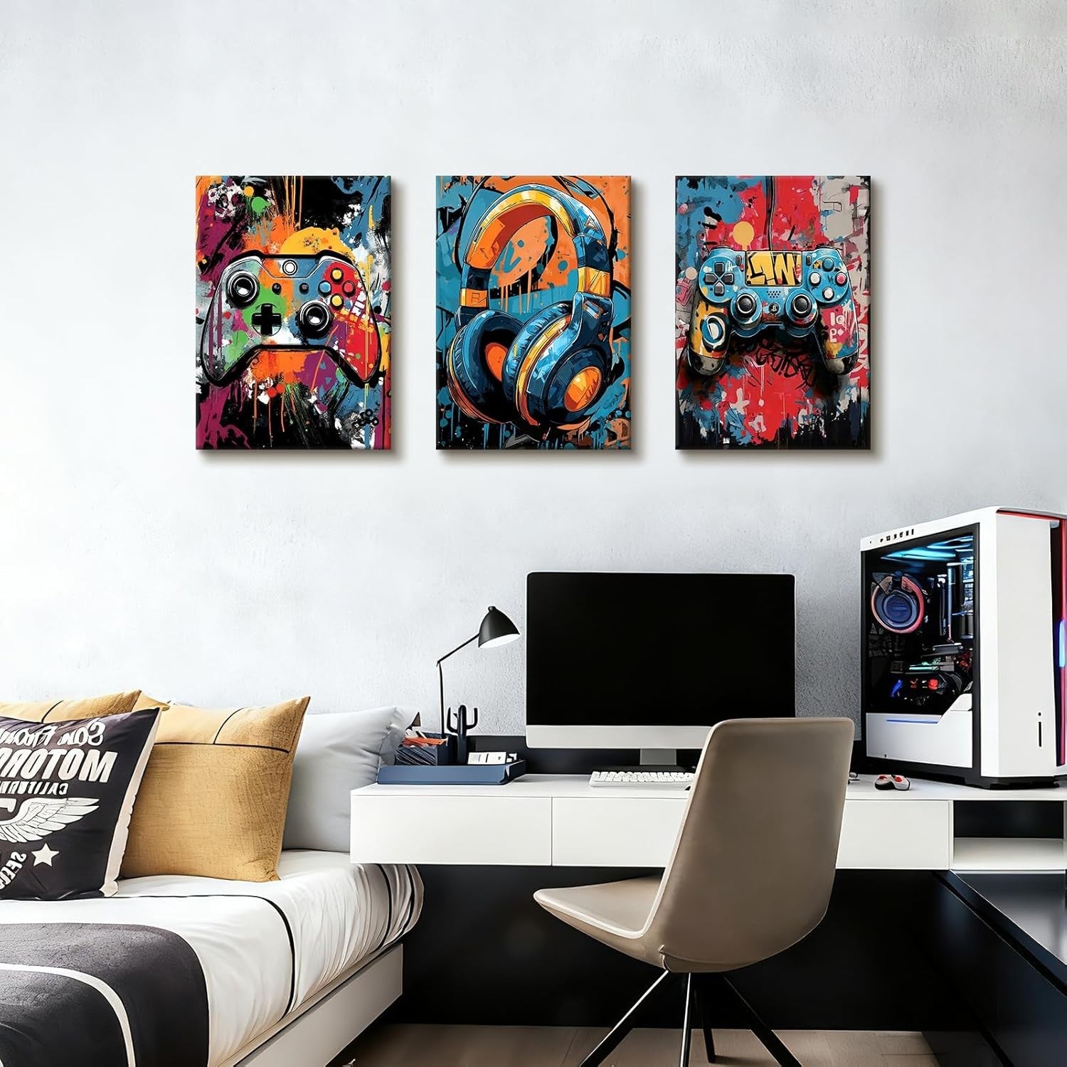 Set of 3 Gaming Graffiti Canvas Wall Art 40x60cm