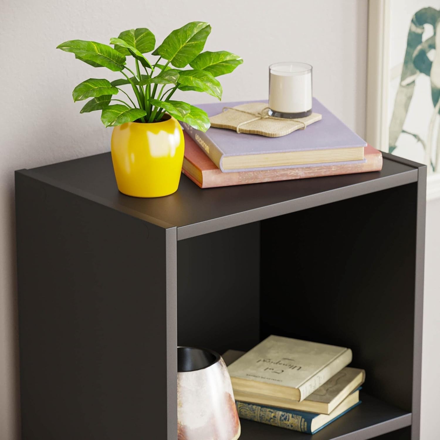 4 Tier Black Wooden Cube Bookcase Small Storage Shelf for Living Room Office