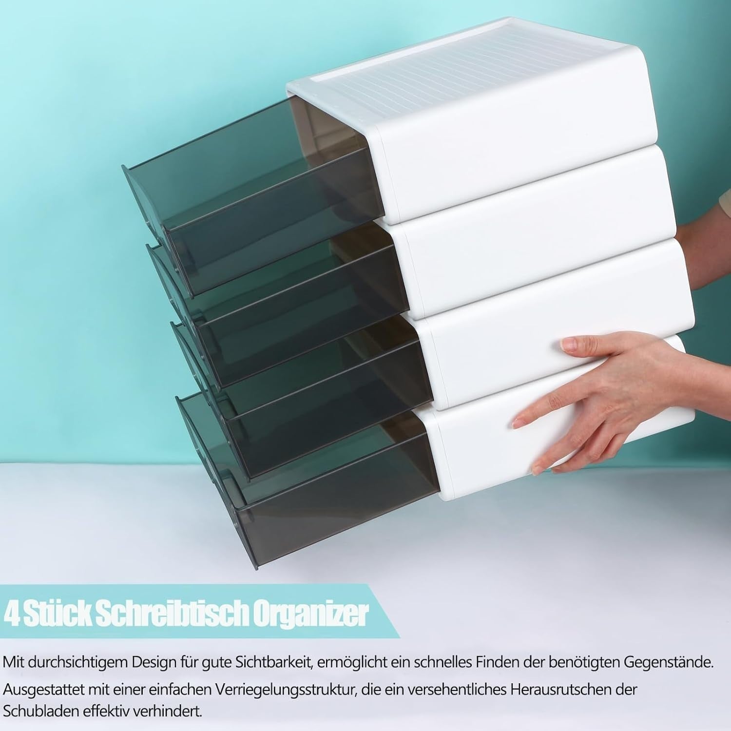 4 Drawer Desk Organiser A4 Stackable Storage Box Makeup Office