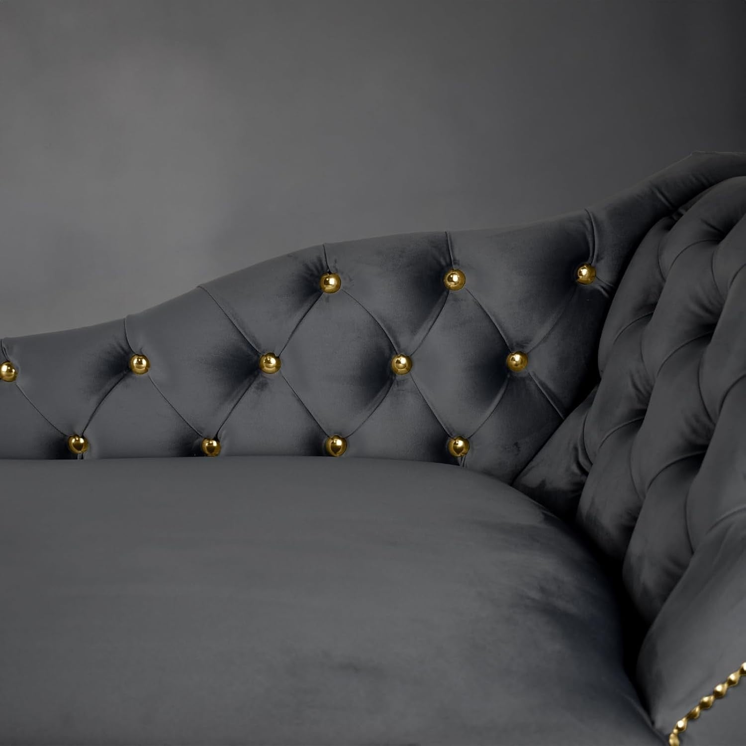 Velvet Chaise Lounge Sofa Tufted Right Hand Chair Grey Bedroom Living