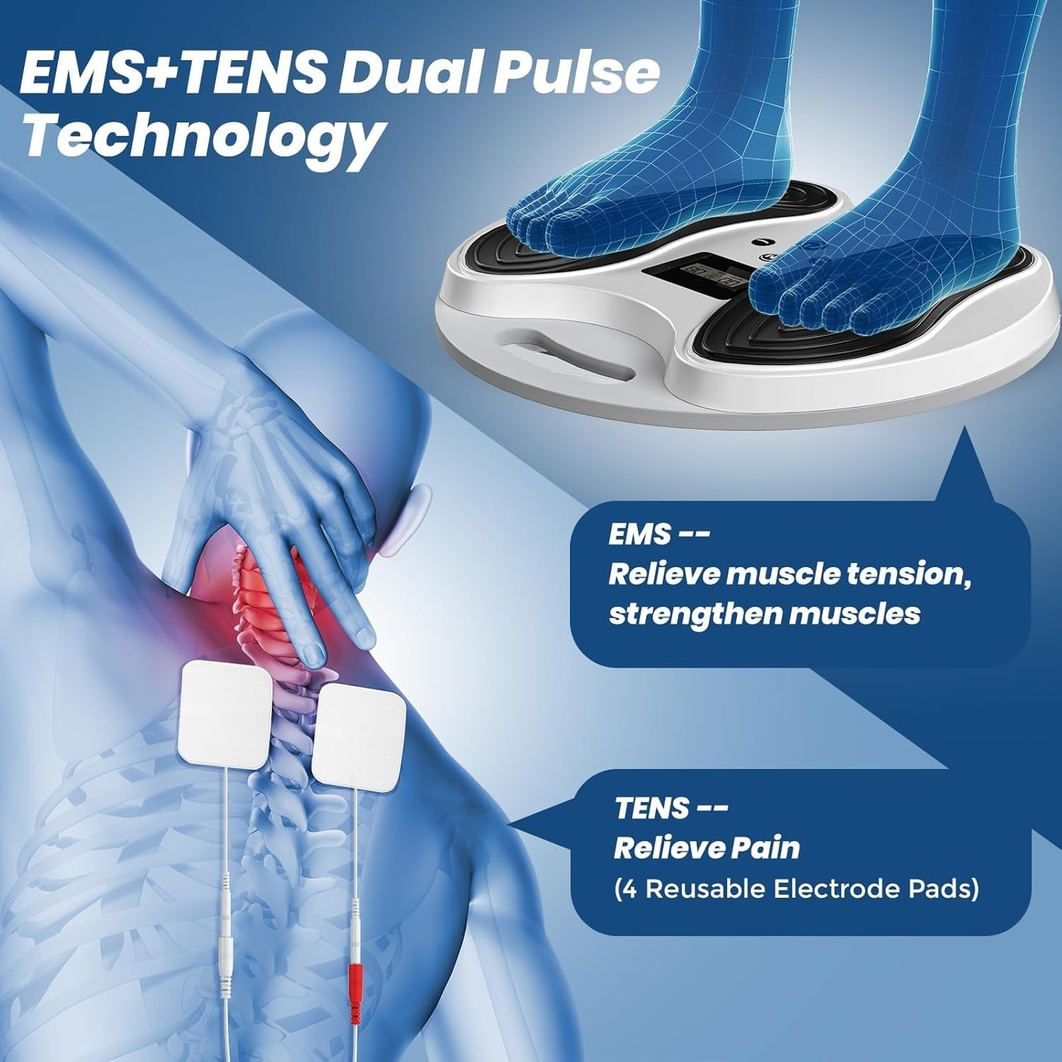 Wireless EMS TENS Foot Massager with 4 Pads 10 Modes 20 Intensities
